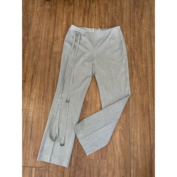 Akris Punto Gray Pinstripe High Rise Wide Leg Pants 8/ 32" X 30" Side Zip Belt - Picture 16 of 16